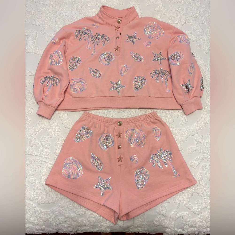 Queen of Sparkles Light Pink Multi Shell Henley Set